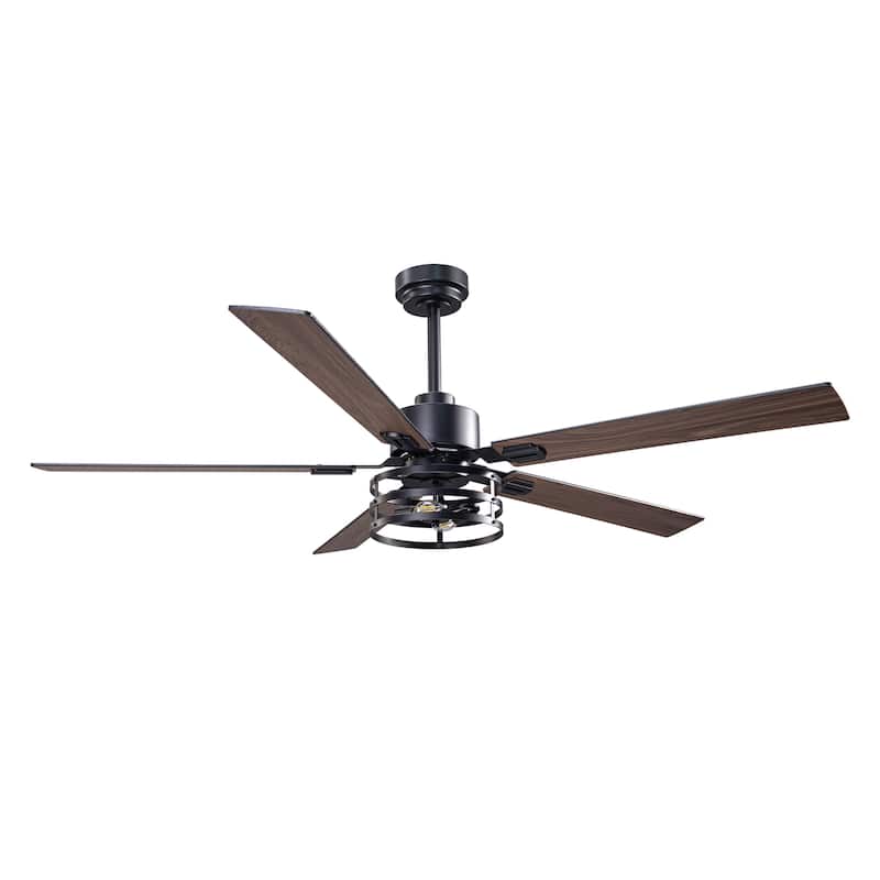 Vaczon 52" Industrial Reversible Wood 5-Blade Black Ceiling Fan with Light and APP Control