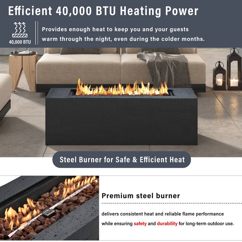 41.9" Outdoor Rectangular Propane Fire Pit 40000 BTU, Heater with Stainless Steel Burner and Free Lava Rocks, Waterproof Cover