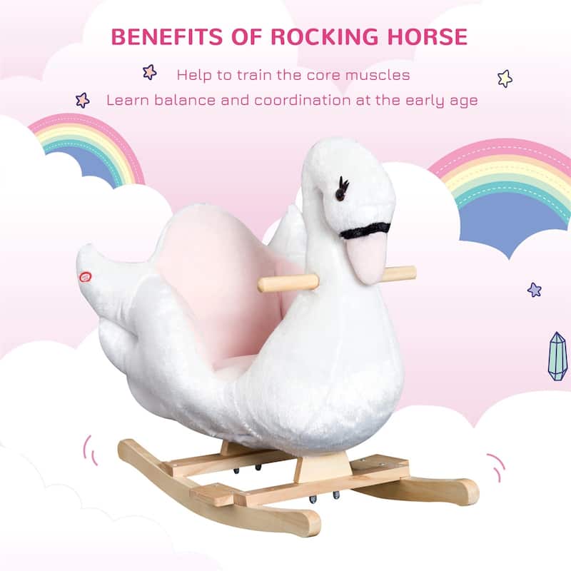 Plush Swan Rocking Horse with Wooden Base and Music for Toddlers 18 Months and Up - 23.5"L x 12.5"W x 21.75"H