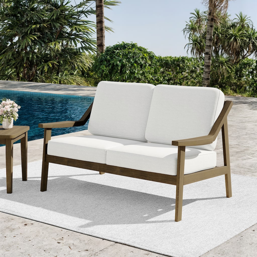 Outdoor Teak Wood Slat Back Patio Loveseat Sofa