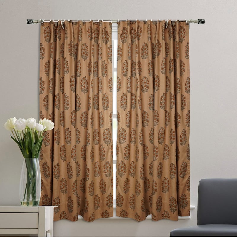 Fabdivine Hand Block Floral Window Drape or Curtain Home Accent Decorative
