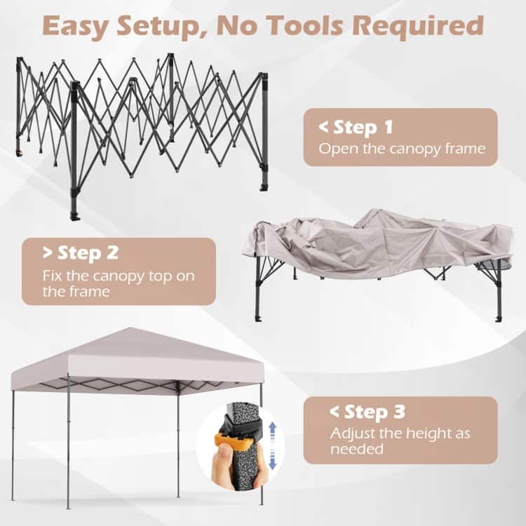 Oxford Fabric Metal Pop Up Canopy Tent with Bag and Adjustable Height