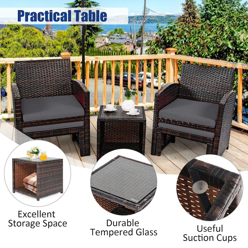 Costway 5PCS Patio Rattan Wicker Furniture Set Sofa Ottoman Cushion