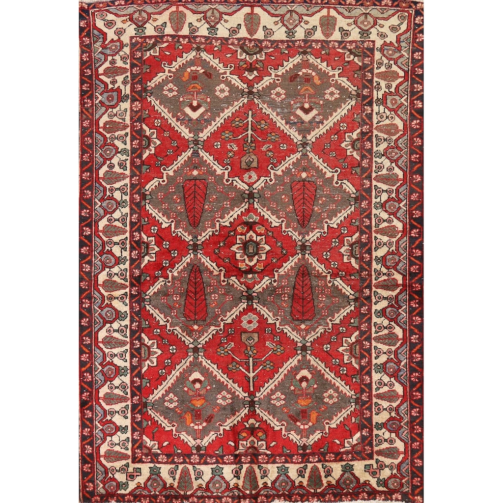 Red Bakhtiari Persian Area Rug Hand-Knotted Wool Carpet - 4'11" x 7'1"