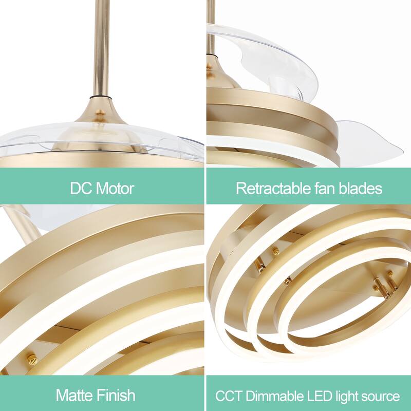 Oaks Aura 42in. LED DIY Shape Modern Ring Ceiling Fan With Lights, 6-Speed Latest DC Motor Remote Control Rose Ceiling Fan