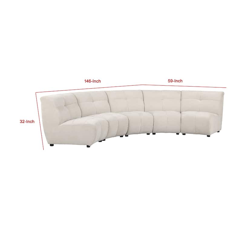 Hia 5 Piece L Shaped Modular Sectional Sofa, Tufted Ivory