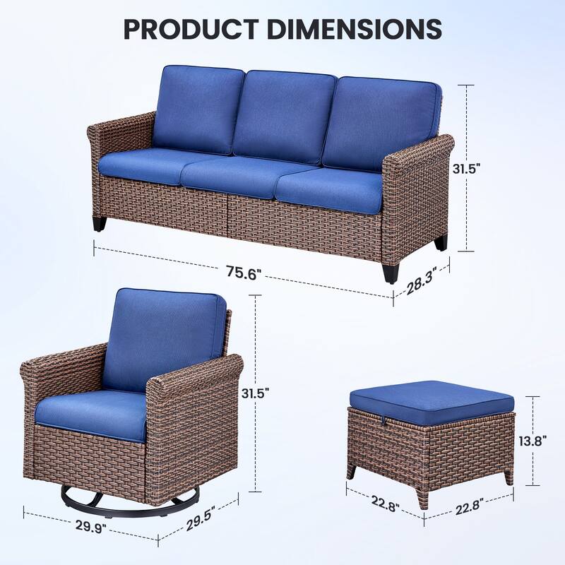 Pocassy Outdoor Sofa Swivel Chairs Patio Chair Funiture Set