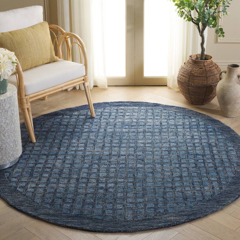 SAFAVIEH Handmade Abstract Nurcan Modern & Contemporary Wool Rug - 6' Round - Blue