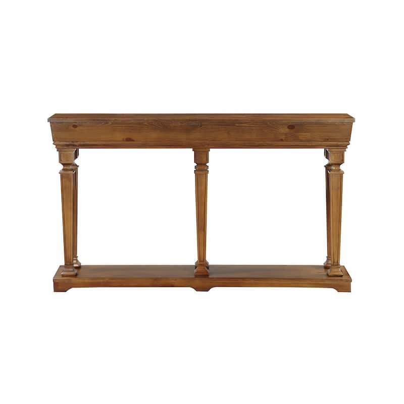 Vintage Console Table with Base Shelf, Wooden Top