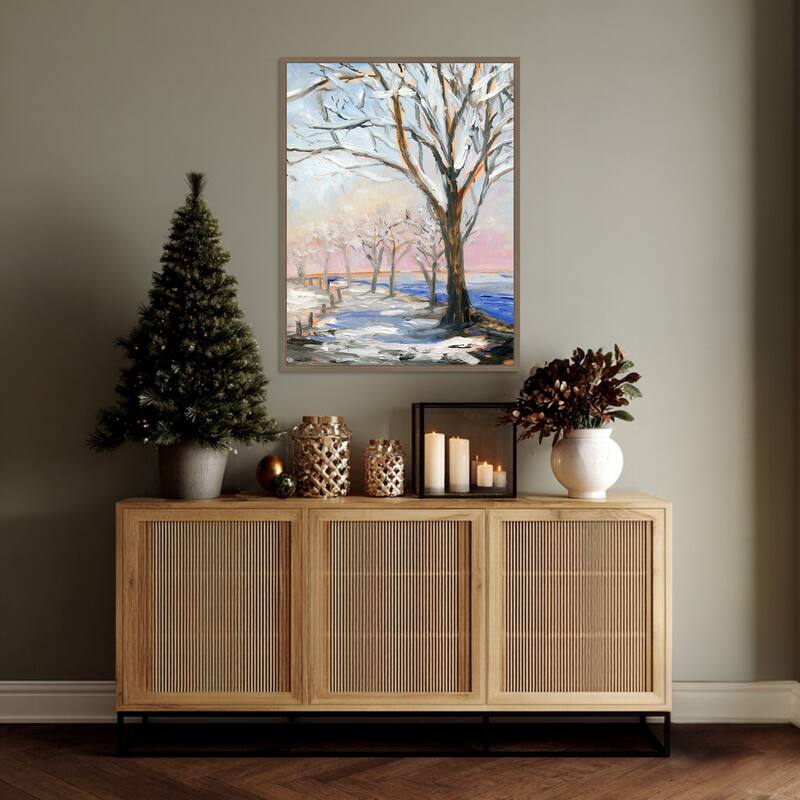 Lakeside in Winter by Sandra Iafrate Framed Canvas Wall Art Print - Sylvie Dark Gold