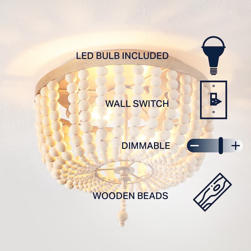 Allie Wood Beaded/Metal LED Flush Mount, by JONATHAN Y