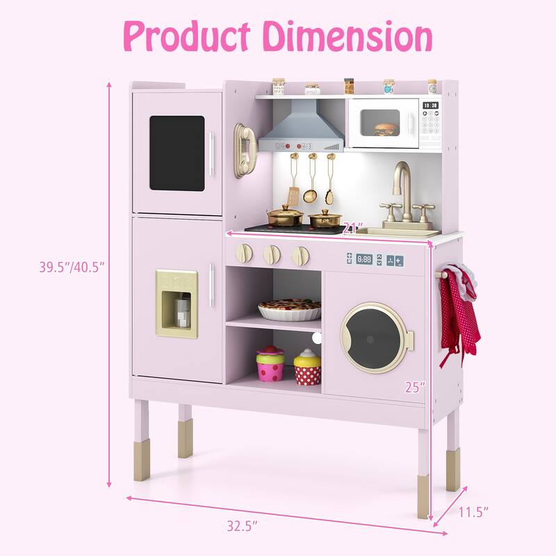 Gymax Kids Pretend Kitchen Play Set Toddler Toy Wooden Chef Height