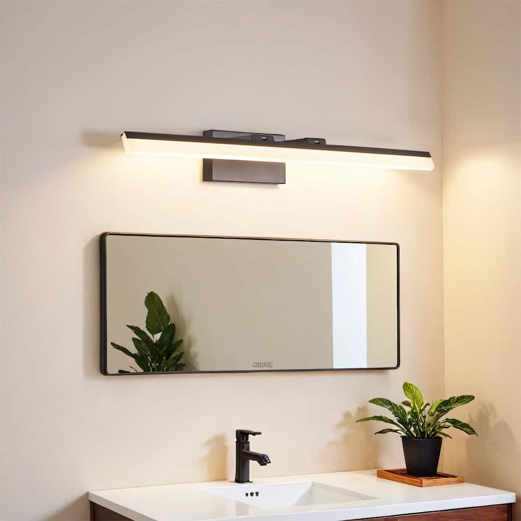 32 Inch Modern LED Bathroom Vanity Light,Sleek Black Metal Wall Light