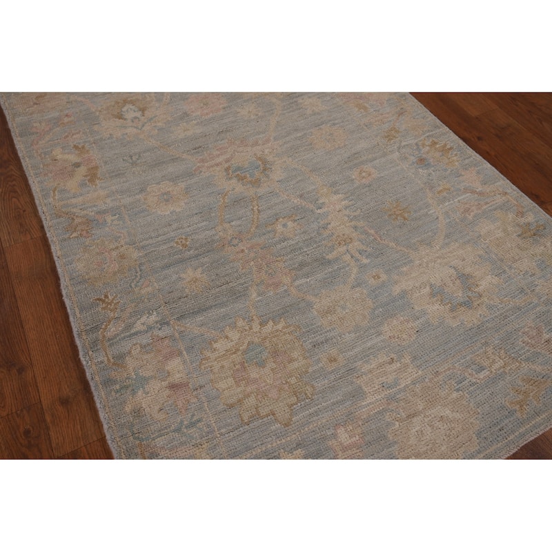 Vegetable Dye Oushak Turkish Runner Rug Handmade Floral Wool Carpet - 3'1"x 11'6"