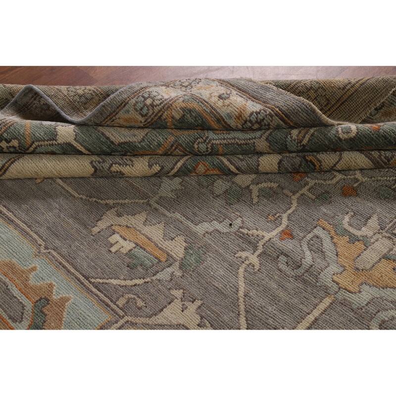 Hand Knotted Oriental 100% Wool Carpet Transitional Medallion Greys & Charcoal Oushak Area Rug - 14' 2'' X 10' 2''