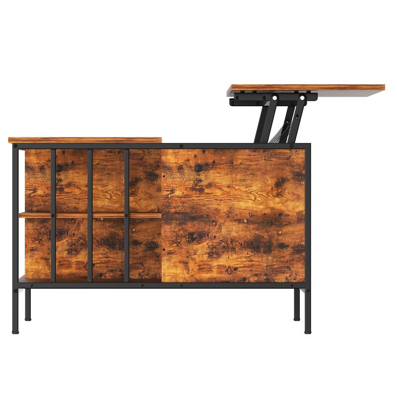 Anmytek Farmhouse Lift Top Adjustable Height Coffee Table with Storage Hidden Compartment 3 Shelves 110lbs Capacity