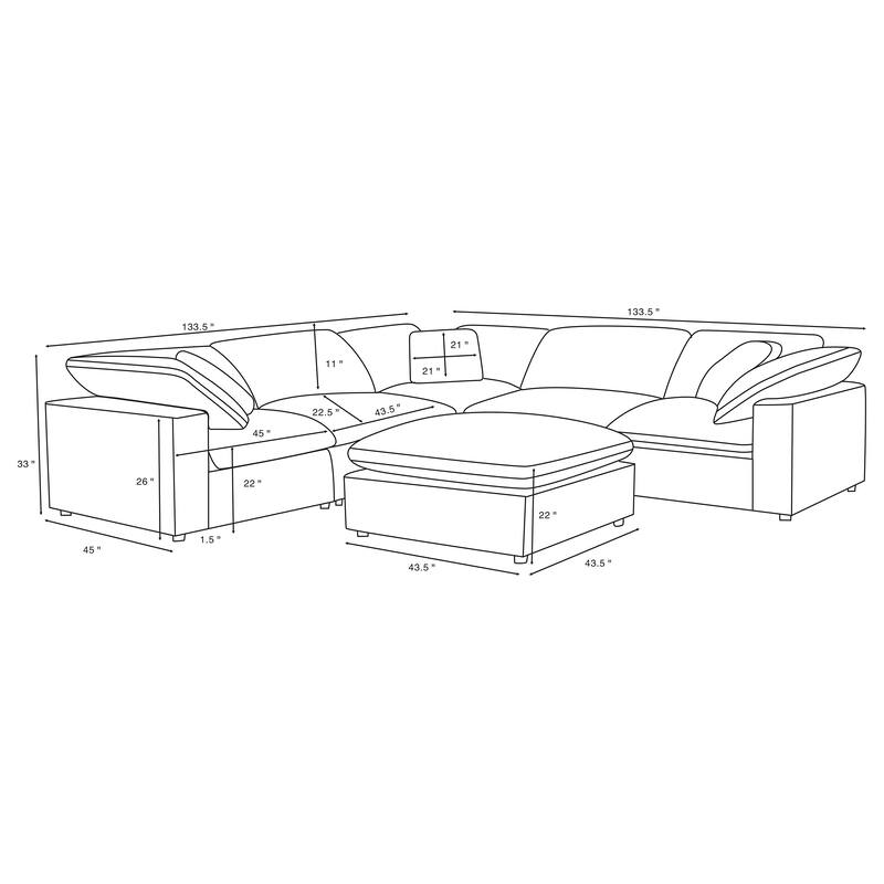 Raleigh 6-Piece Boucle Upholstered Modular Sectional
