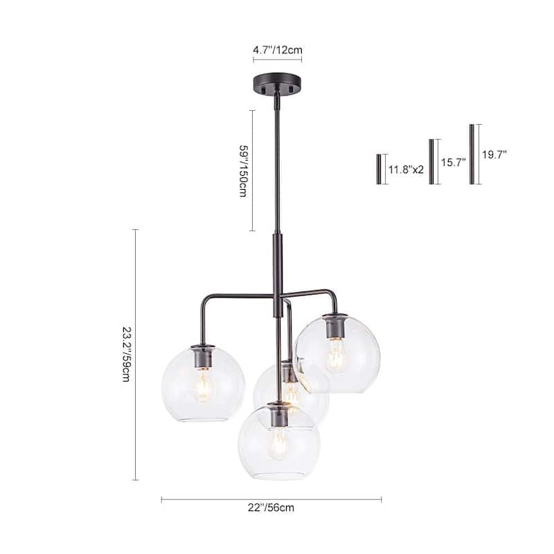 Contemporary Glass Globe 4-Light Sputnik Pendant Chandelier