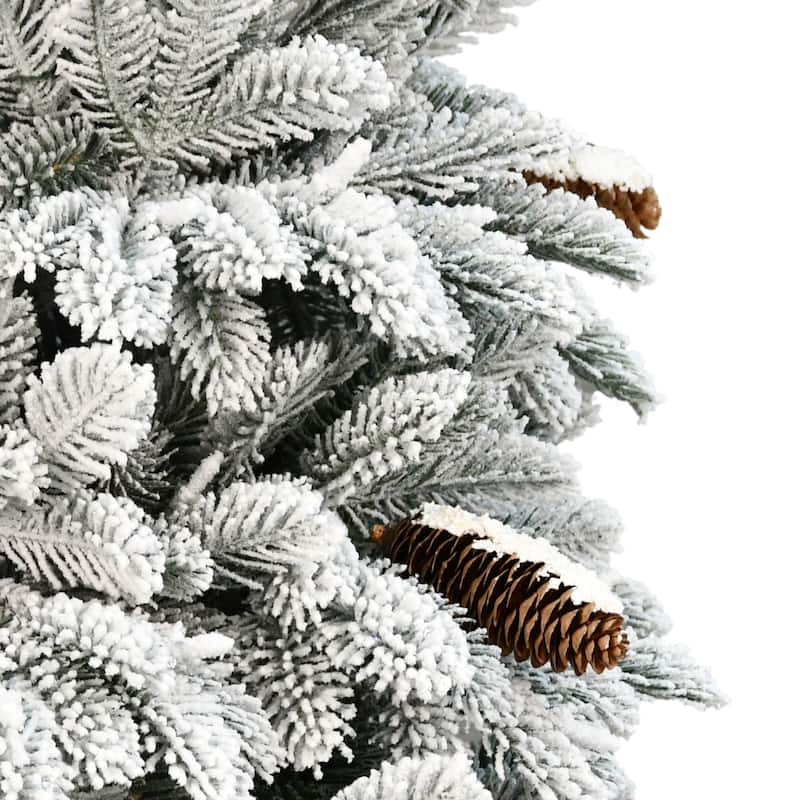 Puleo International 7.5 ft. Pre-Lit Flocked Slim Montville Spruce Artificial Christmas Tree