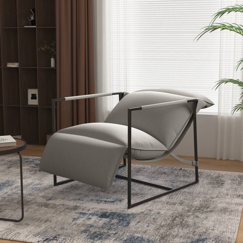 Metal Framed Sling Accent Chair with Bag Cushion - Light Grey