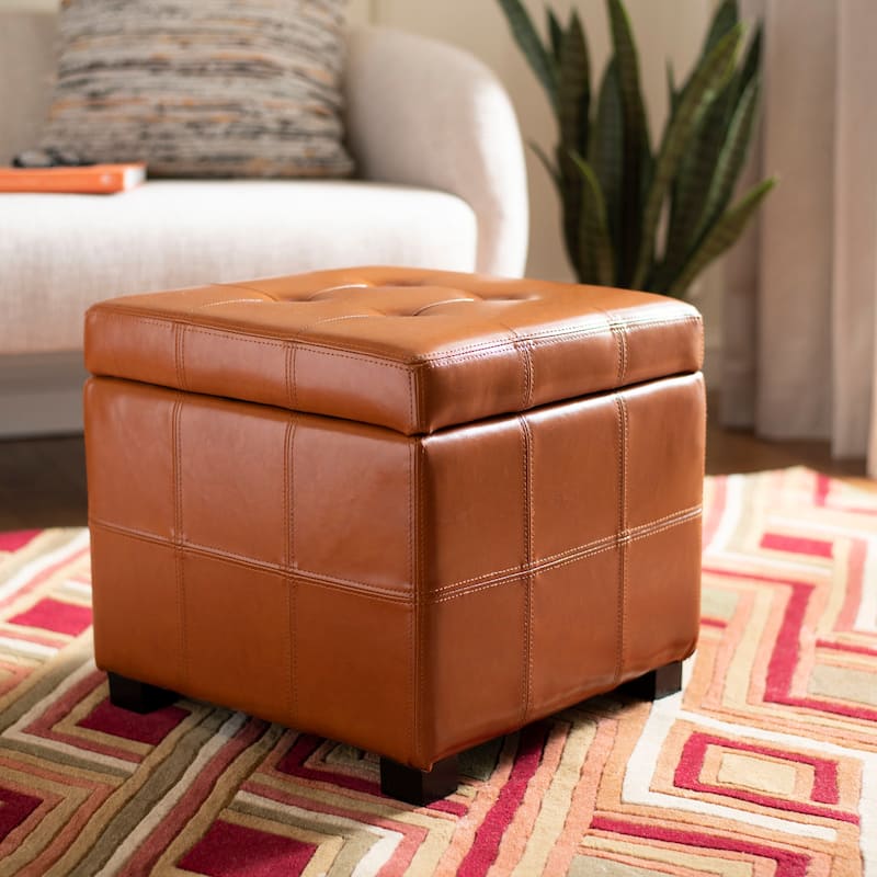 SAFAVIEH Broadway Saddle Leather Tufted Storage Ottoman