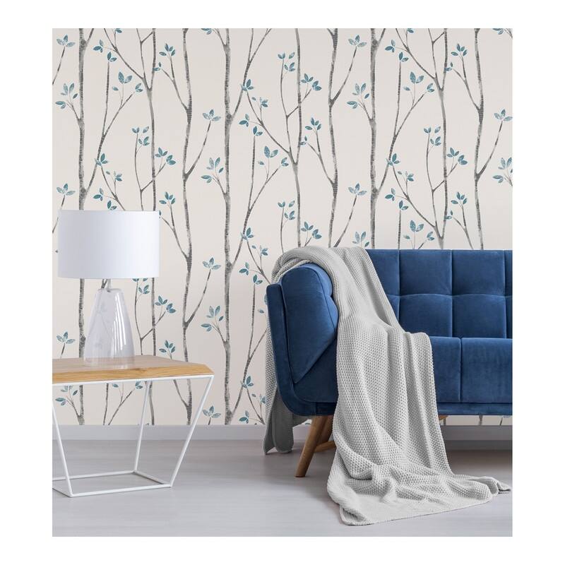 Brewster Ingrid Blue Scandi Tree Wallpaper - 20.5 x 396 x 0.025