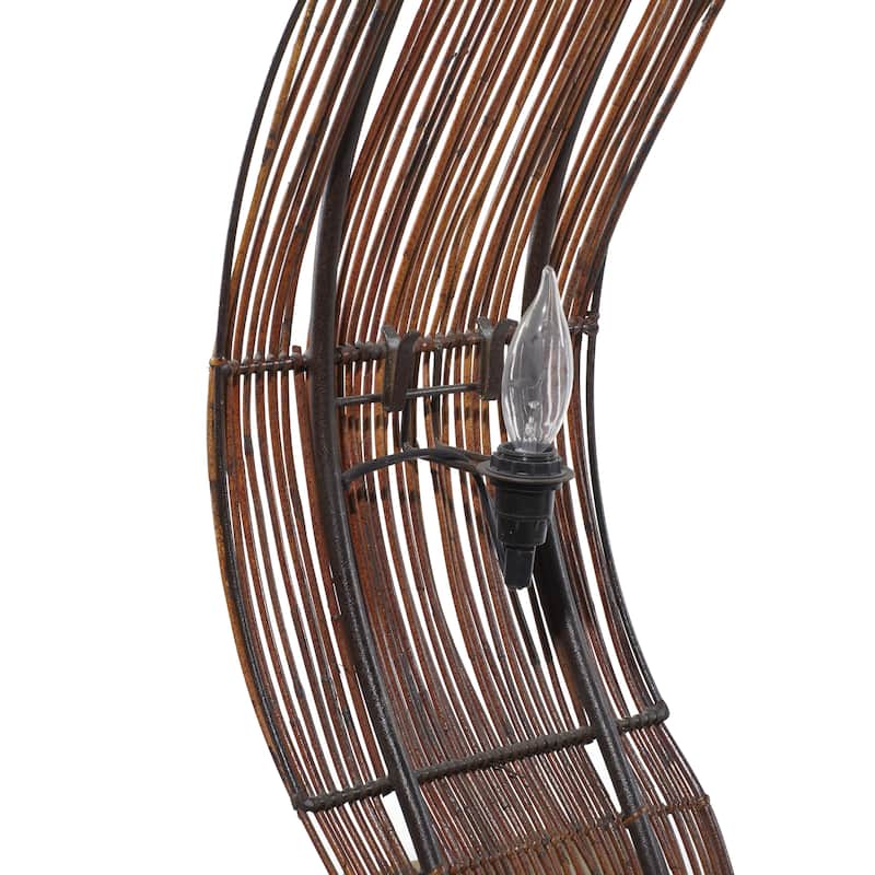 Bamboo Wood Tribal Wavy Floor Lamp with Cream Lamp Shades - Brown - Roche River Decor