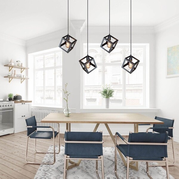 Black square cage pendant light top