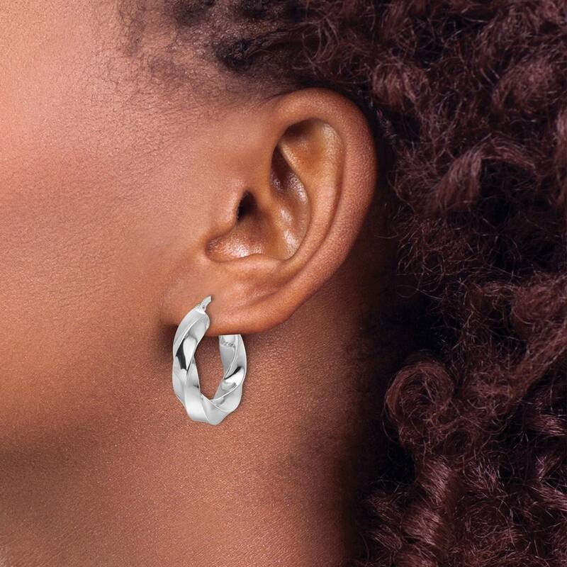 Curata 14k White Gold Polished Hollow Twisted Round Hoop Earrings - 25.3x23.7mm