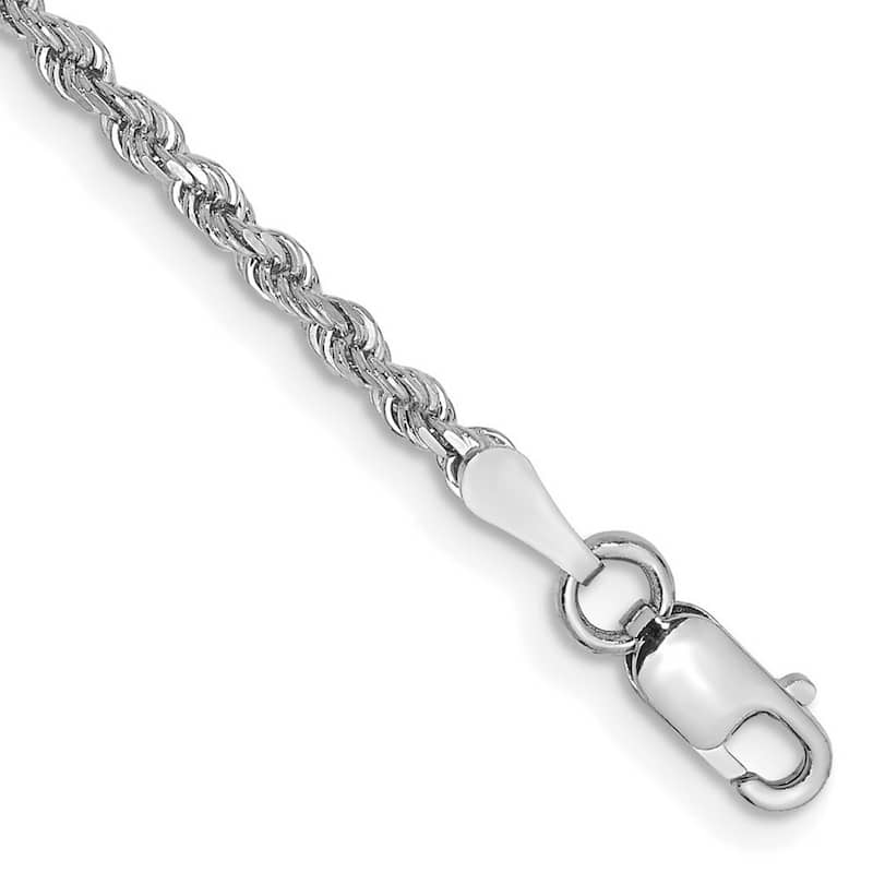 Curata 10k White Gold Unisex 2mm Diamond Cut Rope Chain Bracelet Optons: 7" 8" 9"
