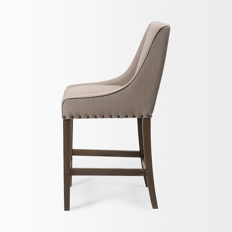 Kensington Beige Fabric Seat with Brown Solid Wood Frame Bar Stool