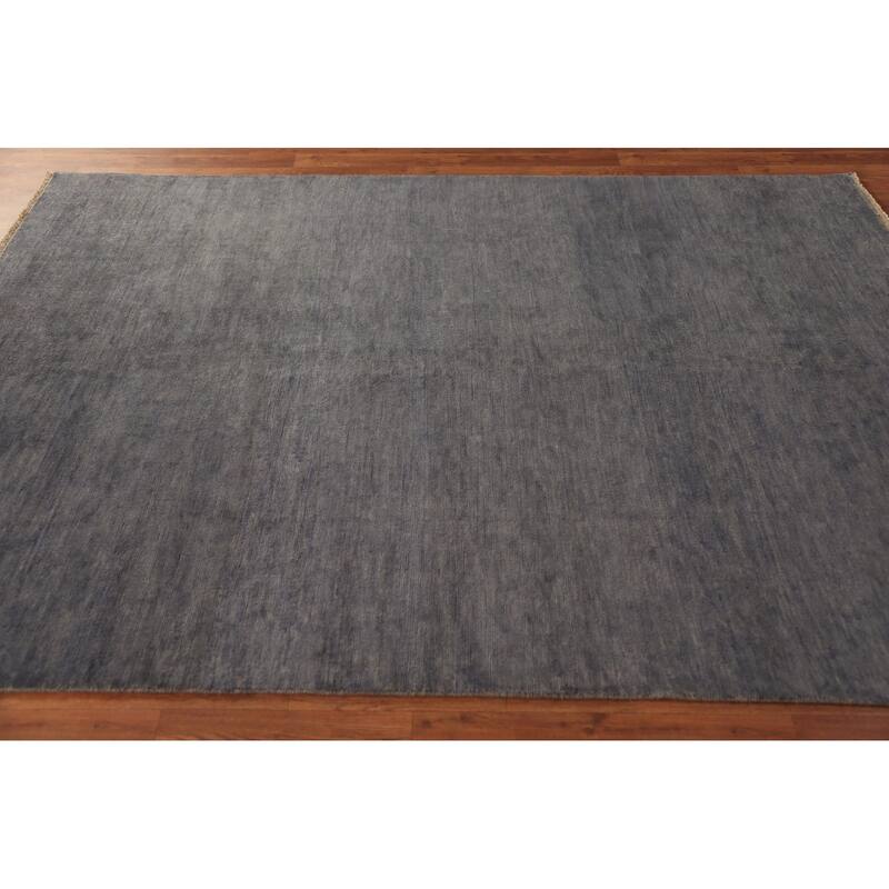 Gabbeh Modern Area Rug Hand-Knotted Strip Gray Wool Carpet - 5'7" x 7'10"