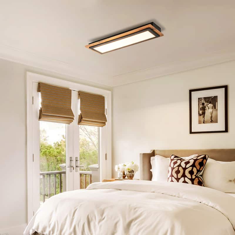 21.3" Vintage Natural Wood LED Flush Mount Ceiling Light for Living Rooms & More - 1 Light