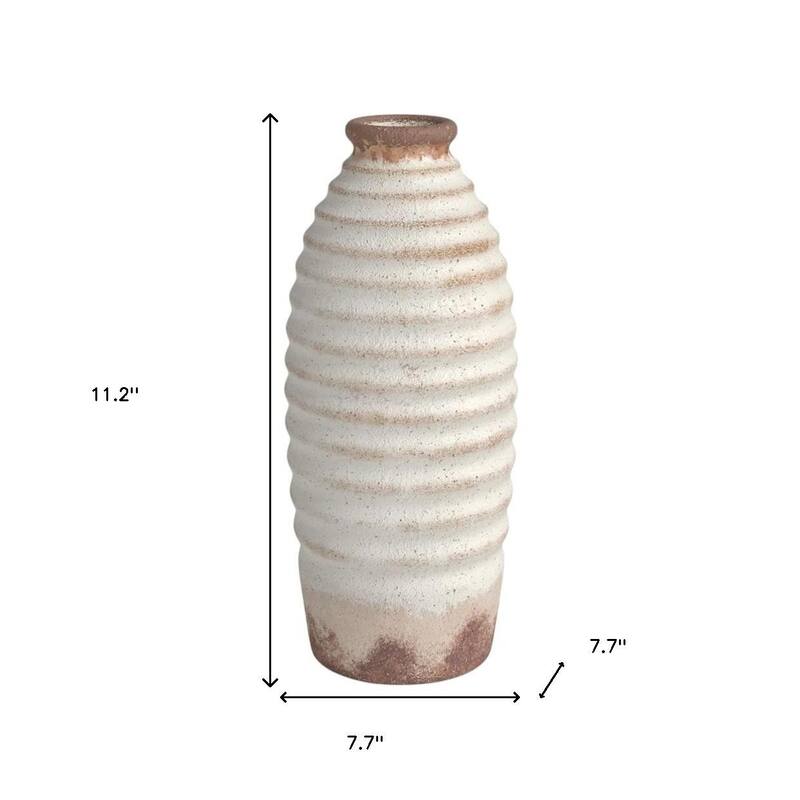 11" Ivory And Brown Round Ceramic Table Vase - 7.70