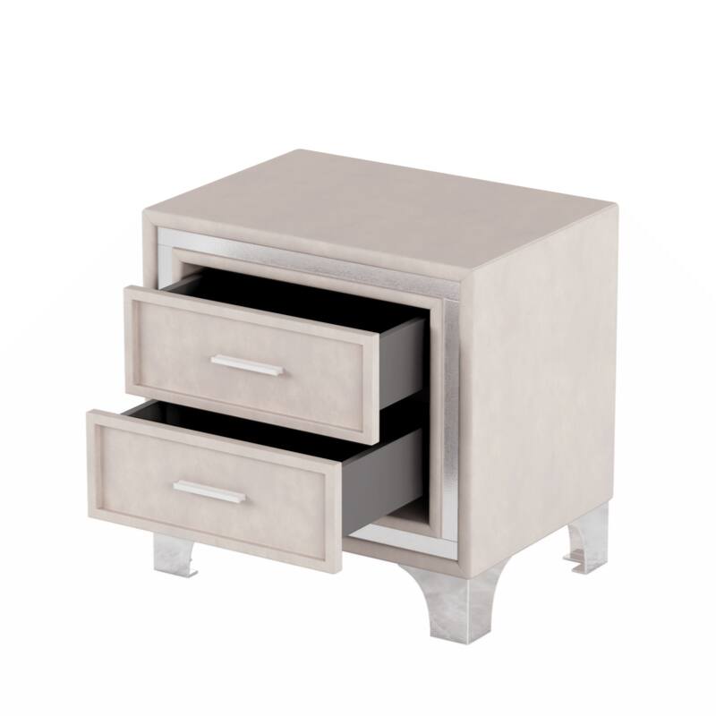 2-Drawer Nightstand with Metal Legs for Bedroom, Mid Century Nightstand Fully Assembled Except Legs and Handles