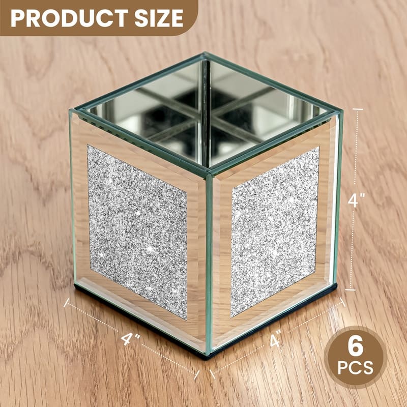 Square Mirrored Glass Table Vase (Set of 6)