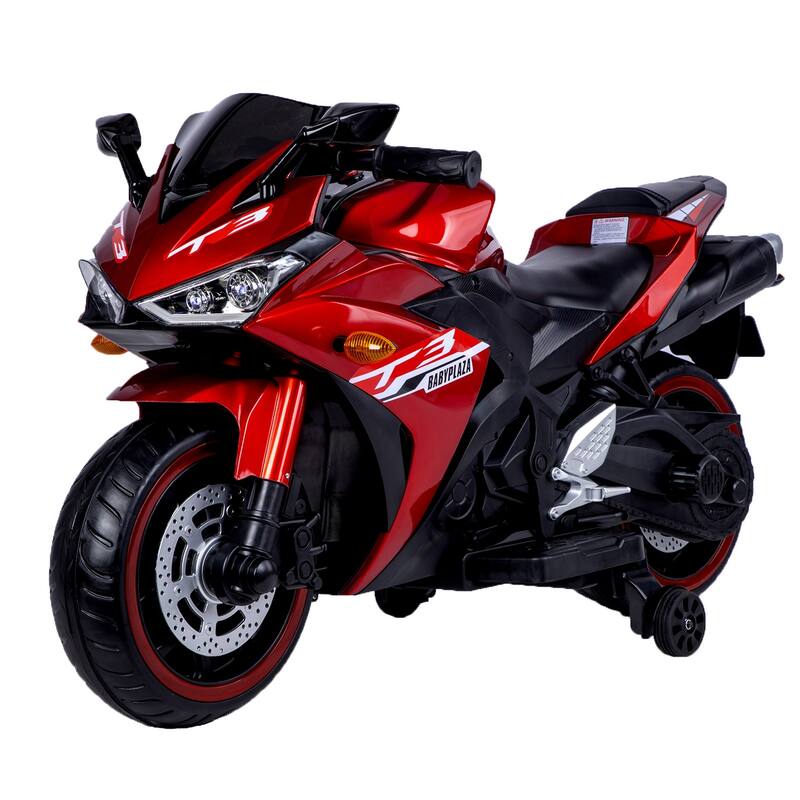12V7AH Kids Electric Motorcycle with Hand Throttle, Lighting Wheels, Music & Safety Training Wheels