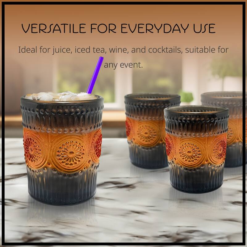 Artland Set of 4 Orange and Black DOF Glasses - 9.5 oz