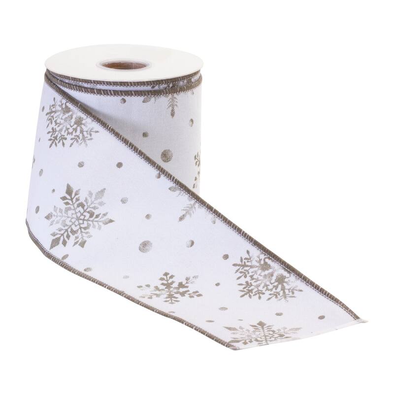 Snowflake Christmas Wired Craft Ribbon - 4" x 20 Yards - White and Gray