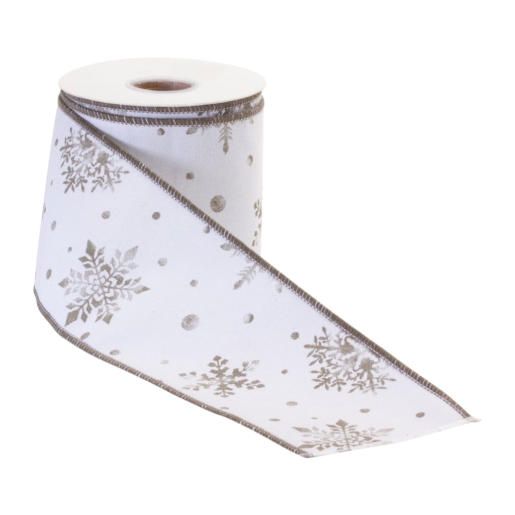 Snowflake Christmas Wired Craft Ribbon - 4" x 20 Yards - White and Gray