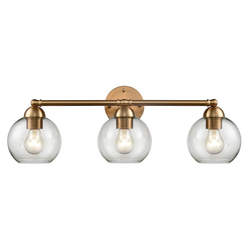 Wide 3-Light Vanity Light with Glass Globe Shade - 25" - Satin Gold