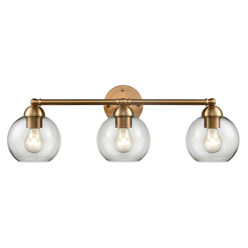 Wide 3-Light Vanity Light with Glass Globe Shade - 25" - Satin Gold