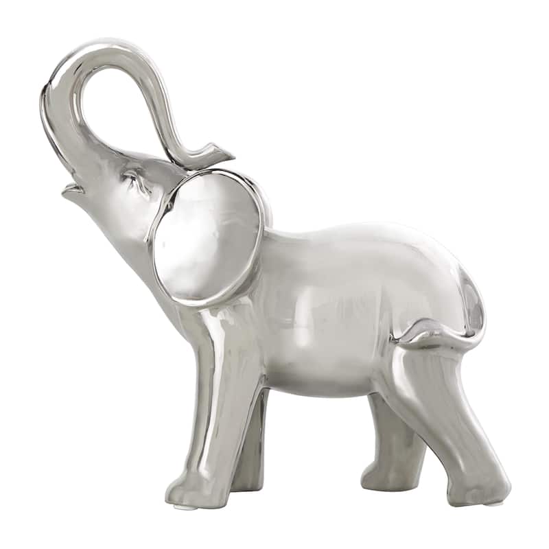 Ceramic Elephant Standing Decorative Sculpture - Silver or Gold - Roche River Decor