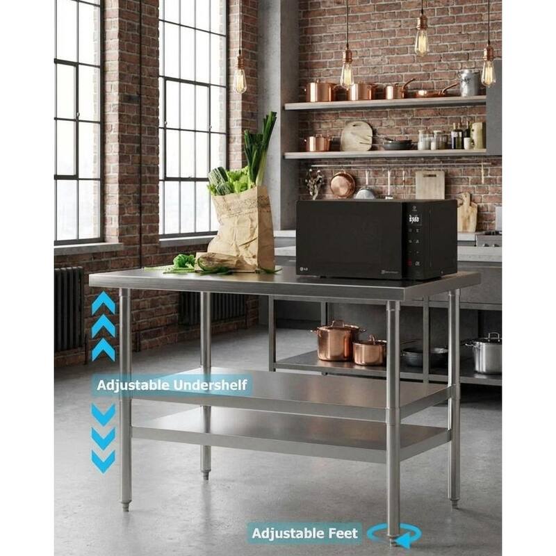 Heavy Duty Stainless Steel Work Table, with Adjustable Undershelf