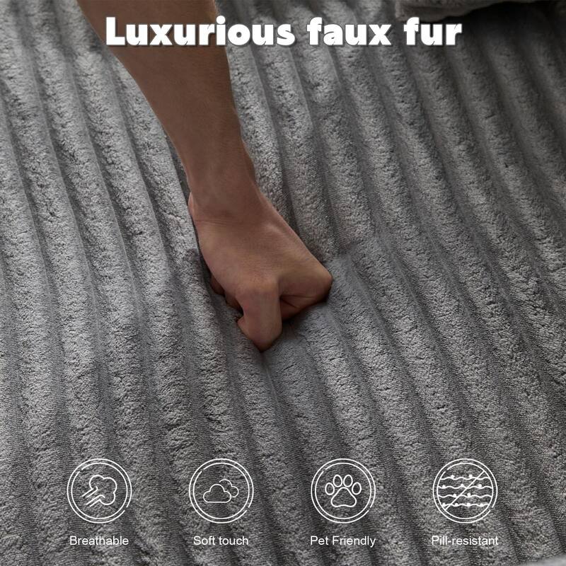 Modern Faux Fleece Chaise Lounge Sofa Chair with Striped Texture and Plush Seating for Living Room - 66.14”L x 47.24”W x 24.02”H