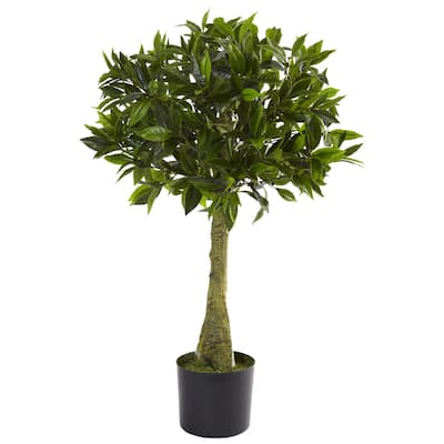 Bay Leaf Topiary Tree 3ft, Indoor Outdoor Accent Plant, UV Resistant, Home Office Decor, Decorative Plant Gift - 3ft.