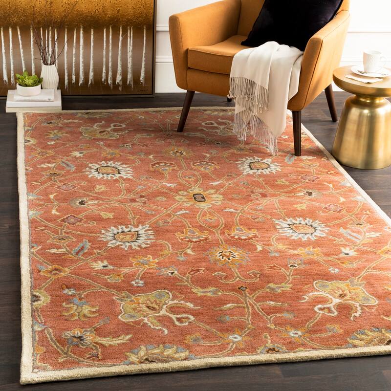 Hand-tufted Trey Traditional Wool Area Rug - Rust - 12' x 15'