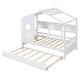 preview thumbnail 48 of 50, Pine Wood House Bed with Trundle Bed, Bookcase Bed with Storage Shlef & Roof, Semi-enclosed Design, for Kids Girls Boys