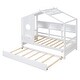 preview thumbnail 10 of 14, Twin Size House Bed Frame with Trundle and Storage Shelves, Wooden House Shaped Bed with Support Slats for Kids,White