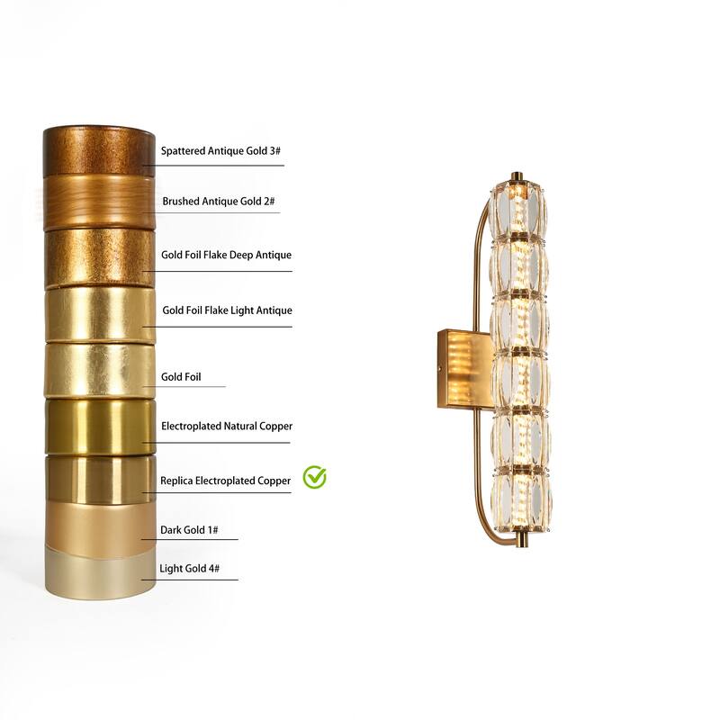 Modern Gold LED 1-Light Crystal Cylinder Wall Sconce Bathroom Vanity Light - Dia. 4.3" x H 19.7"